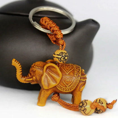 Elephant Keychain Peach Wood Carving Keychain