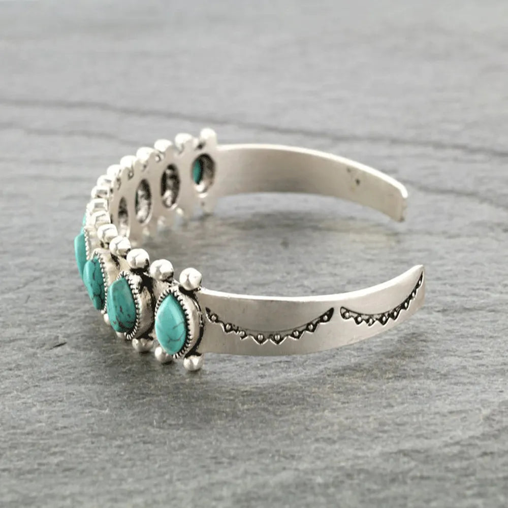 Native Antique Silver Color Natural Stone Bracelet