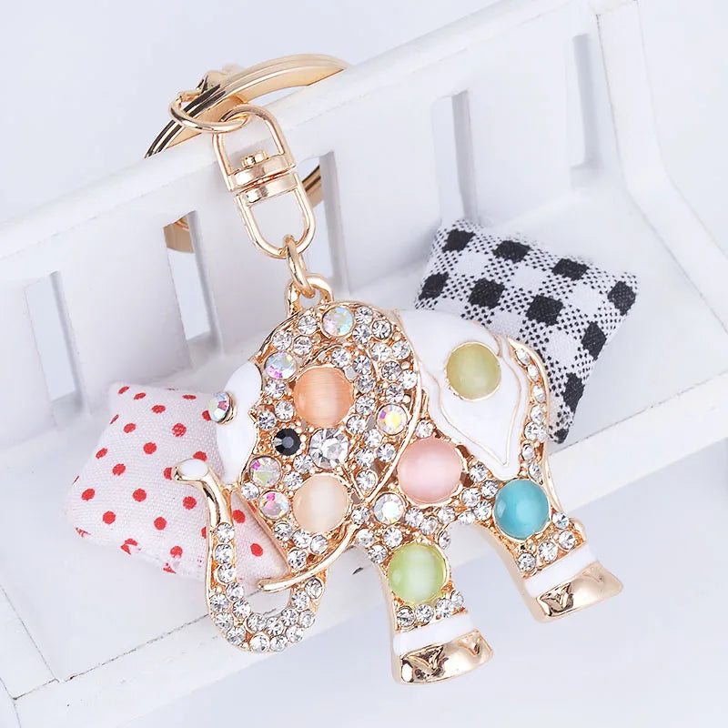 Elephant Car Keychain Exquisite Precious Stones