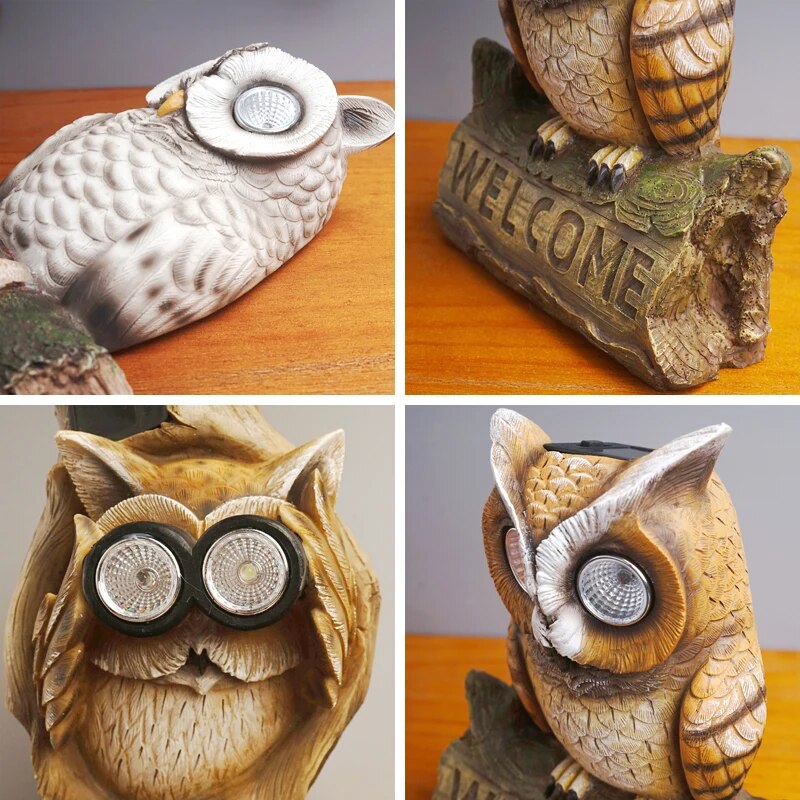 Owl Resin Wall Hanging Statues Solar Light