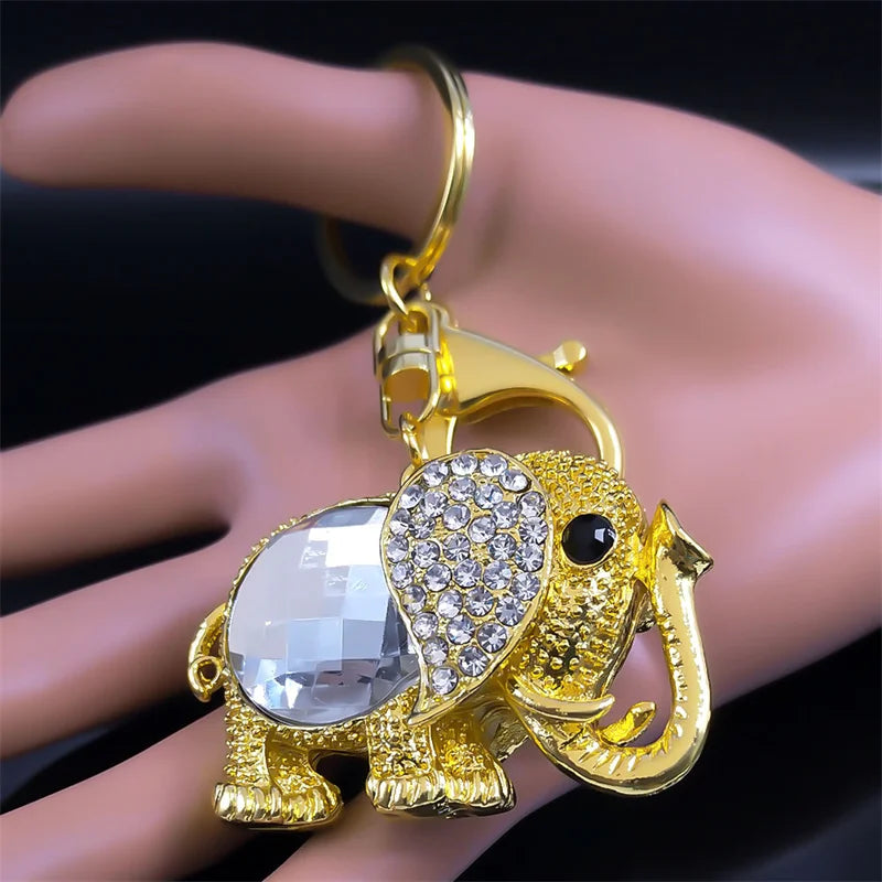 Elephant Key Chain Alloy Rhinestone Gold Color