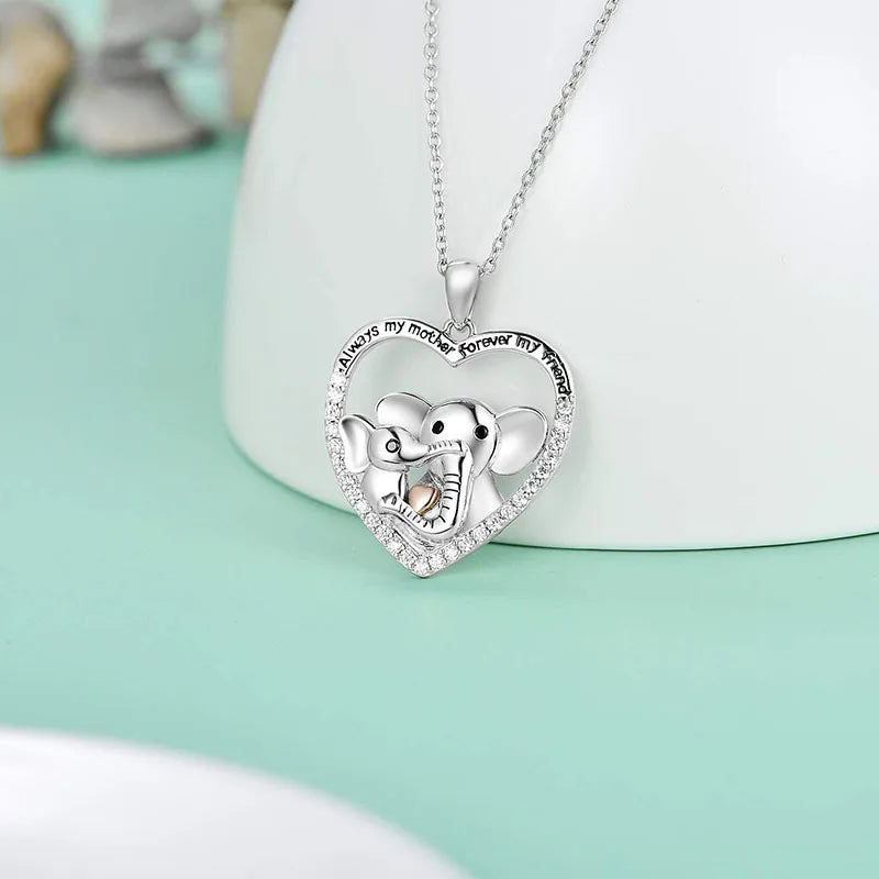 Elephant Mother and Baby Elephant Necklaces Letters Engraved