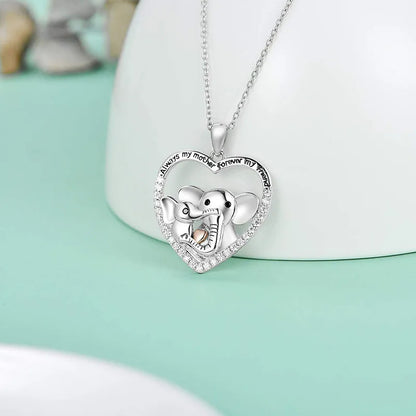 Elephant Mother and Baby Elephant Necklaces Letters Engraved