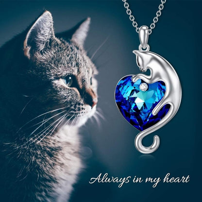 Cat Pendant Heart Shaped Crystal Necklace