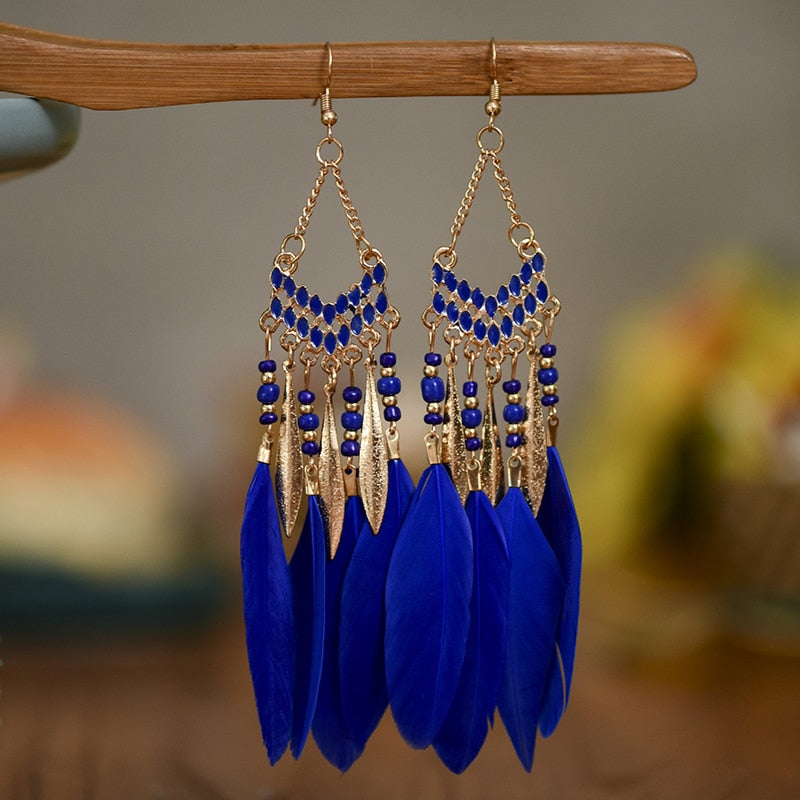 Native Feather Earrings Dangle Beaded