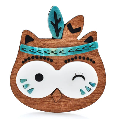 Owl Wooden Brooches Pins