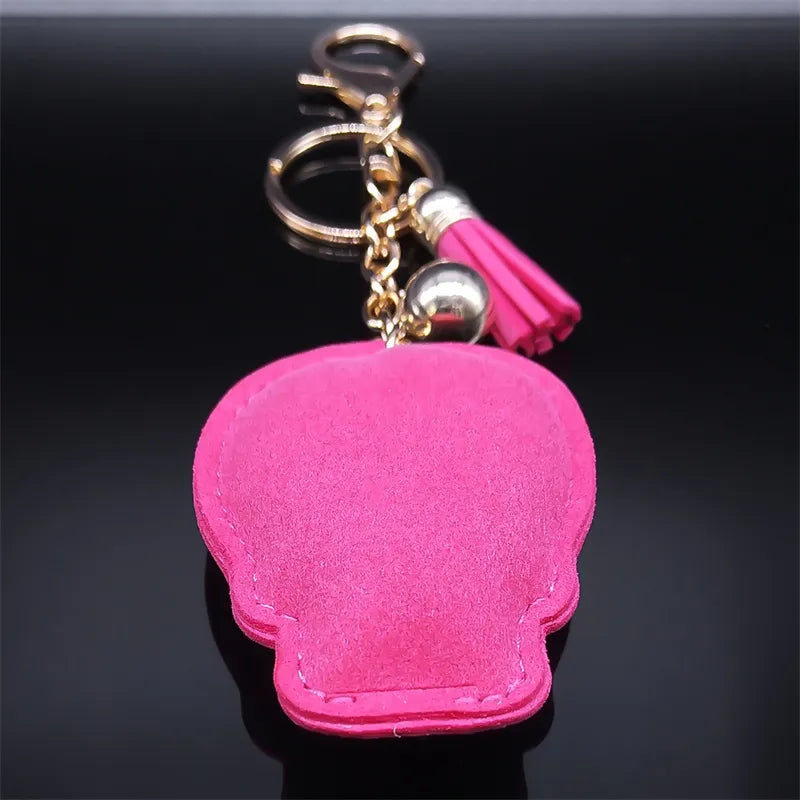 Skull Pink Crystal Key Chain With Tassel Bell Key Holder