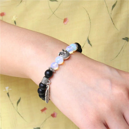 Owl Feather Pendant Opal Lava Stone Bracelets