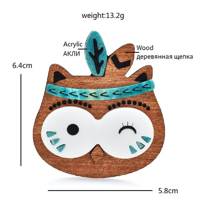 Owl Wooden Brooches Pins