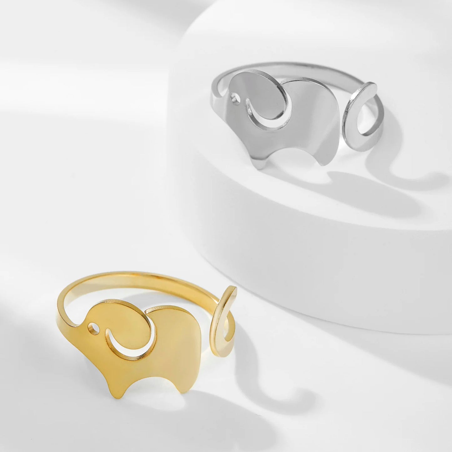 Elephant Open Ring Stainless Steel Gold Color Adjustable