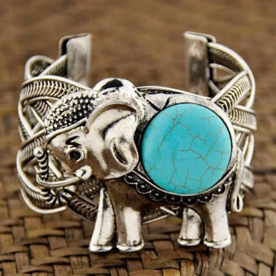 Elephant Cuff Bangle Bracelets Natural Stone Turquoise