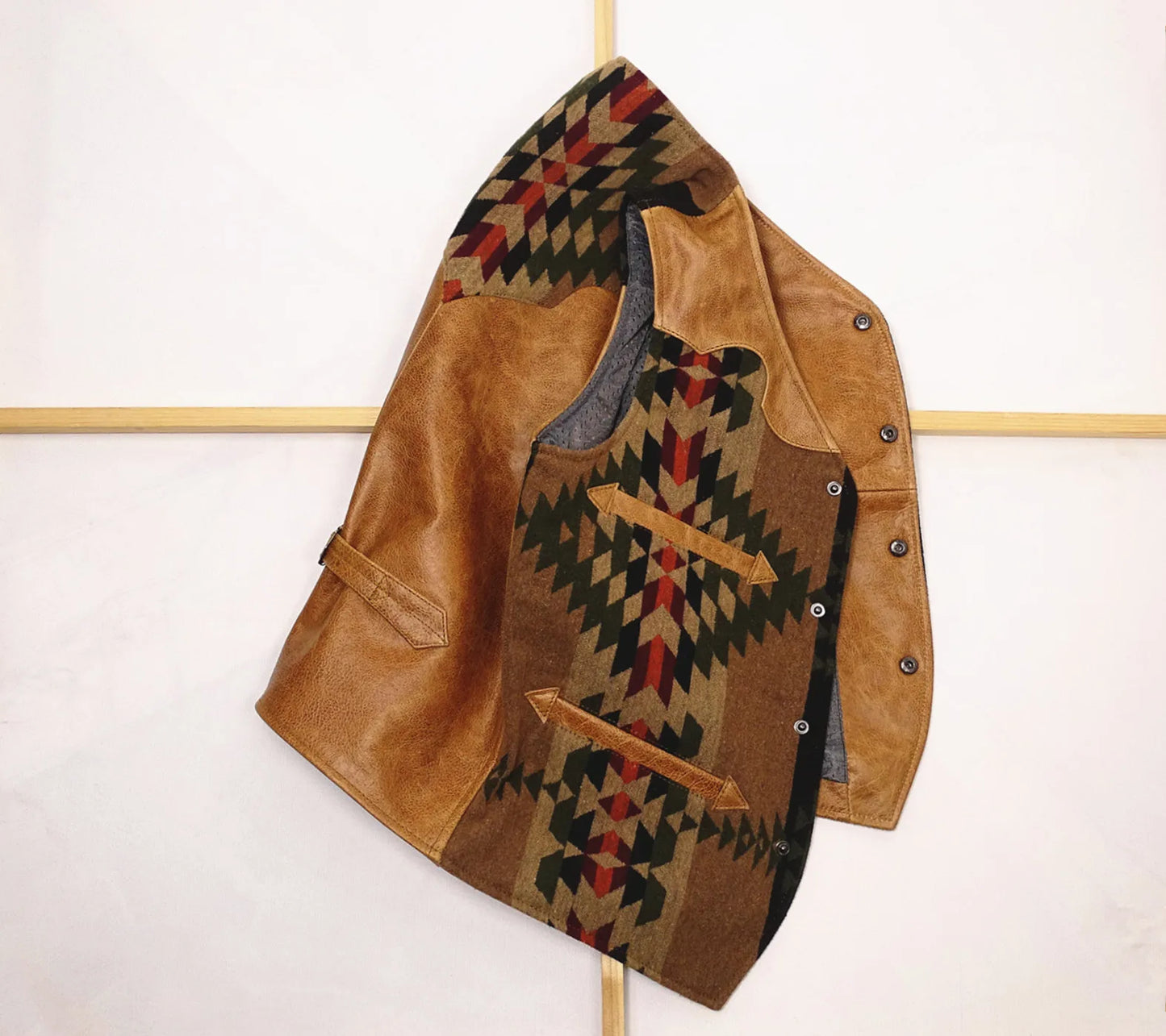 Native Vintage Genuine Leather Slim Splicing Cowhide Vest