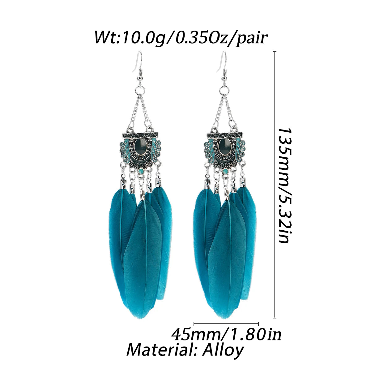 Native Feather Enamel Silver Color Drop Earrings