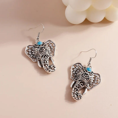 Elephant Silver Color Drop Earrings