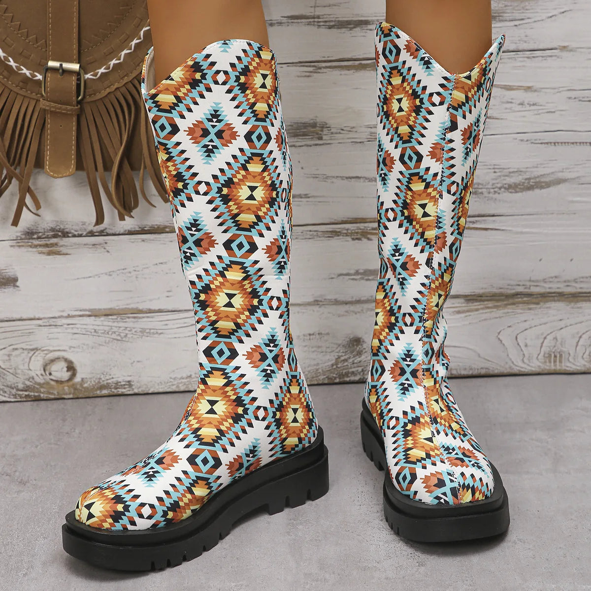 Native Printed Mid-Calf Platform Boots