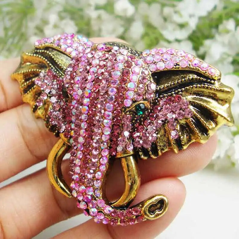 Elephant Pink Brooch Pin Crystal