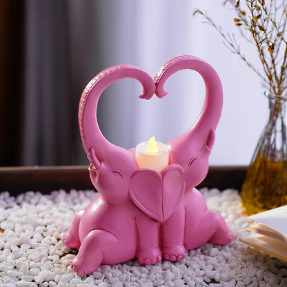 Elephant Couple Statue Resin Candlestick Ornaments