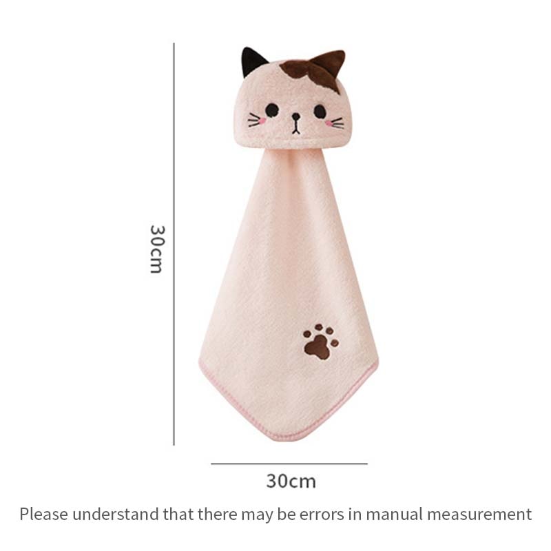 Hand Towel Hanging Cat Embroidered Towelette Coral  Absorbent Soft