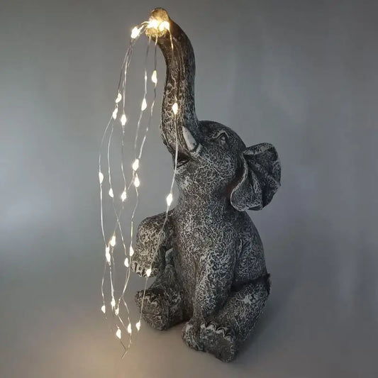 Elephant Statue Resin With Solar-Powered LED Light Garden Ornament