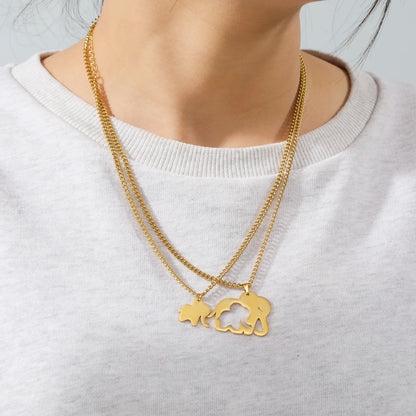 Elephant Family Pendant Stainless Steel Necklace Gold Color