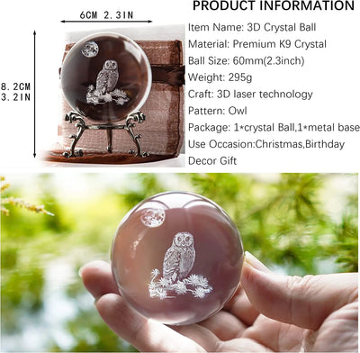 Owl 3D Laser Crystal Ball Figurines Glass