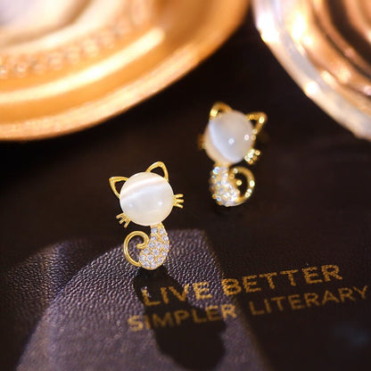 Fashion Charm Opal Cat Stud Earring