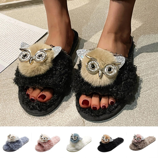 Owl Cotton Slippers Home Indoor Slippers Open Toe