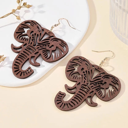 Elephant Wooden Dangle Earrings