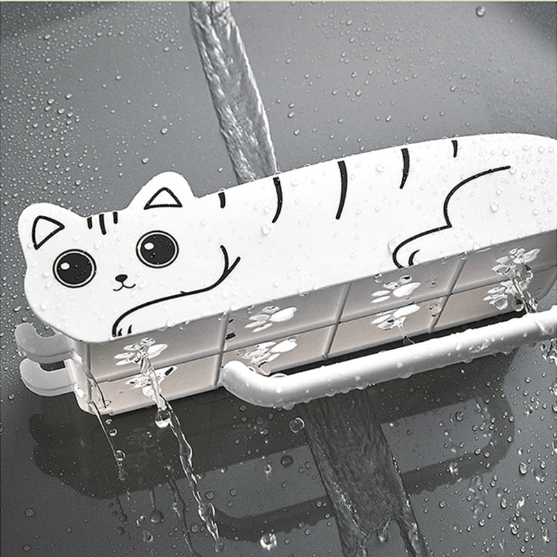 Kawaii Cat Bathroom Shelf Storage Rack With Hooks Storage Rack