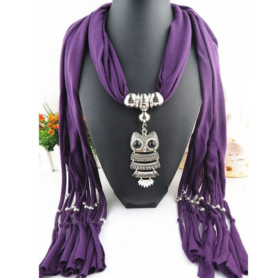 Owl Pendant Scarf Fringed