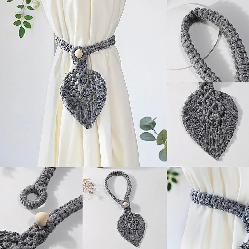 Native Curtain Tiebacks Macrame Tassel Leaf Shaped