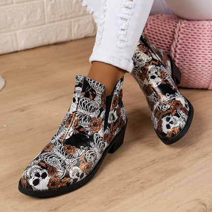 Skull Printed Boots Ankle