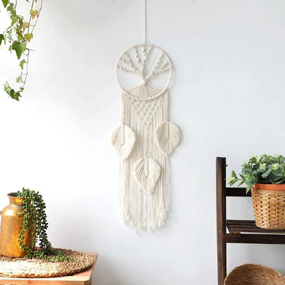 Native Macrame Dream Catcher With Leaf Wall Hanging