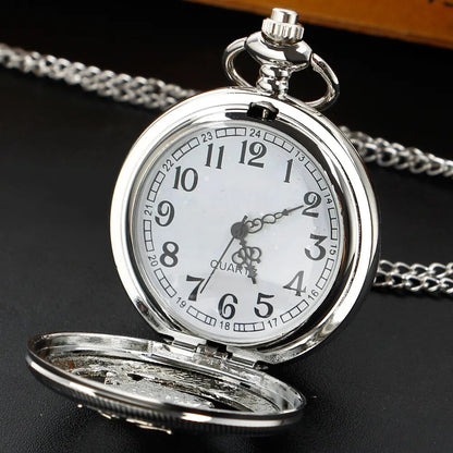 Owl White Dial Golden Quartz Pocket Watch