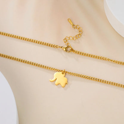Elephant Family Pendant Stainless Steel Necklace Gold Color