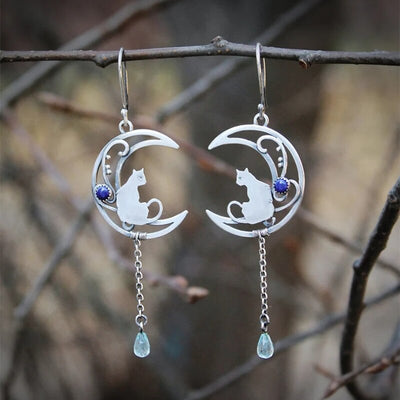 Crescent Metal Cat Earrings