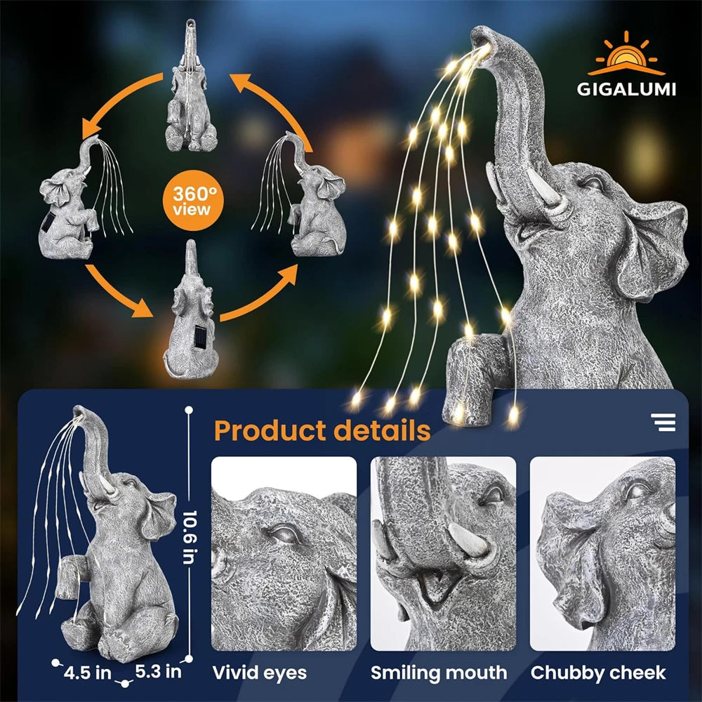 Elephant Statues String Solar Lights for Garden Decor Outdoor