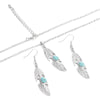 Native Silver Color Blue Turquoise Feather Pendant Necklace Set