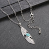 Native Silver Color Blue Turquoise Feather Pendant Necklace Set