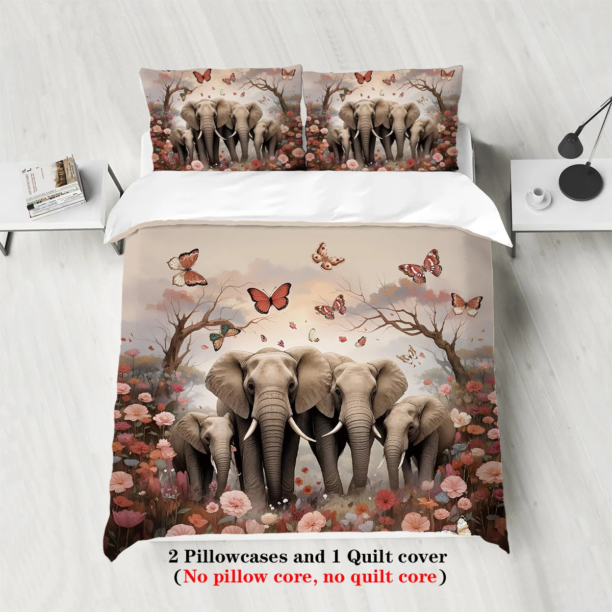 Elephant Family Pattern Bedding Set 3 Pieces