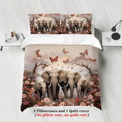 Elephant Family Pattern Bedding Set 3 Pieces