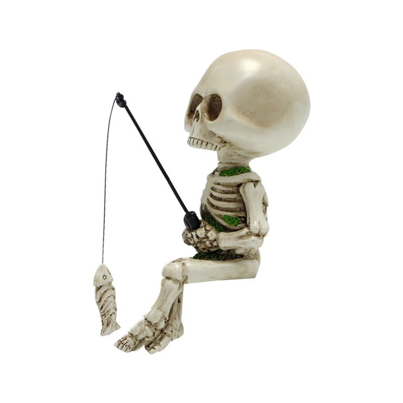 Skull Skeleton Fishing Statue Resin