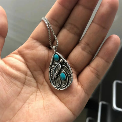 Native Turquoise Feather Pendant Necklace