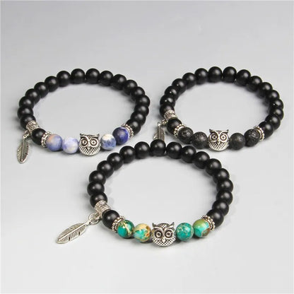 Owl Feather Pendant Opal Lava Stone Bracelets