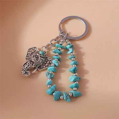 Elephant Turquoise Stone Keychain