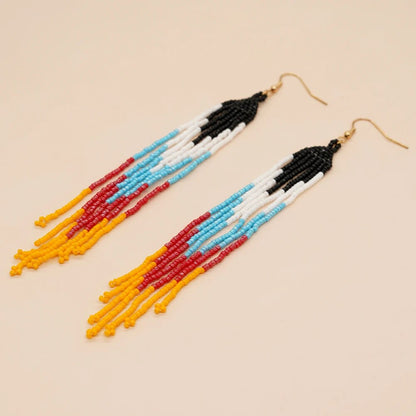 Native Tassel Fringe Earrings Seed Bead