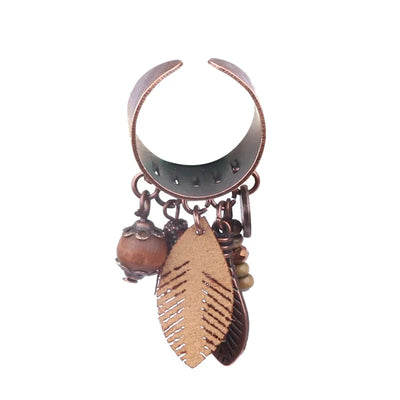 Native Feather Tassel Rings Antique Wooden Beads