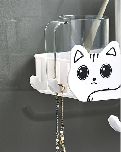 Kawaii Cat Bathroom Shelf Storage Rack With Hooks Storage Rack