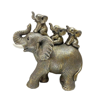 3 Baby Elephants Riding An Elephant Statue Figurine