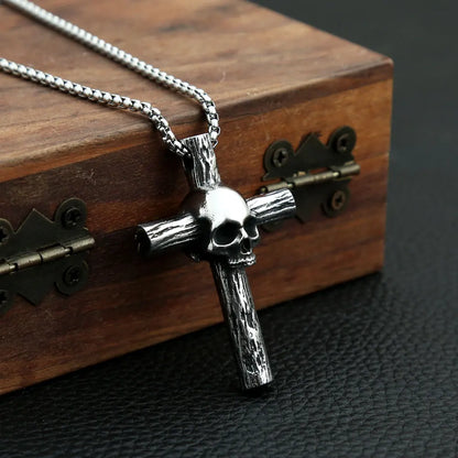 Skull Cross Pendant Necklace 316L Stainless Steel